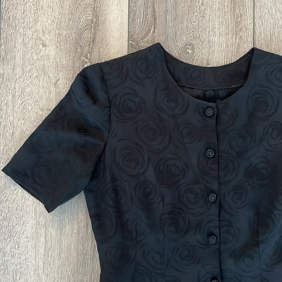 Vintage Black Floral Dress button down small - Picture 4 of 5